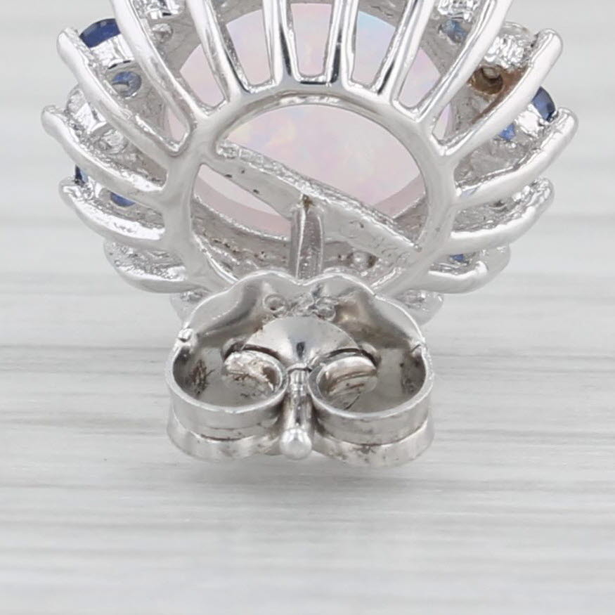 Light Gray Lab Created Opal Lab Created Sapphire Halo Earrings Sterling Silver Studs