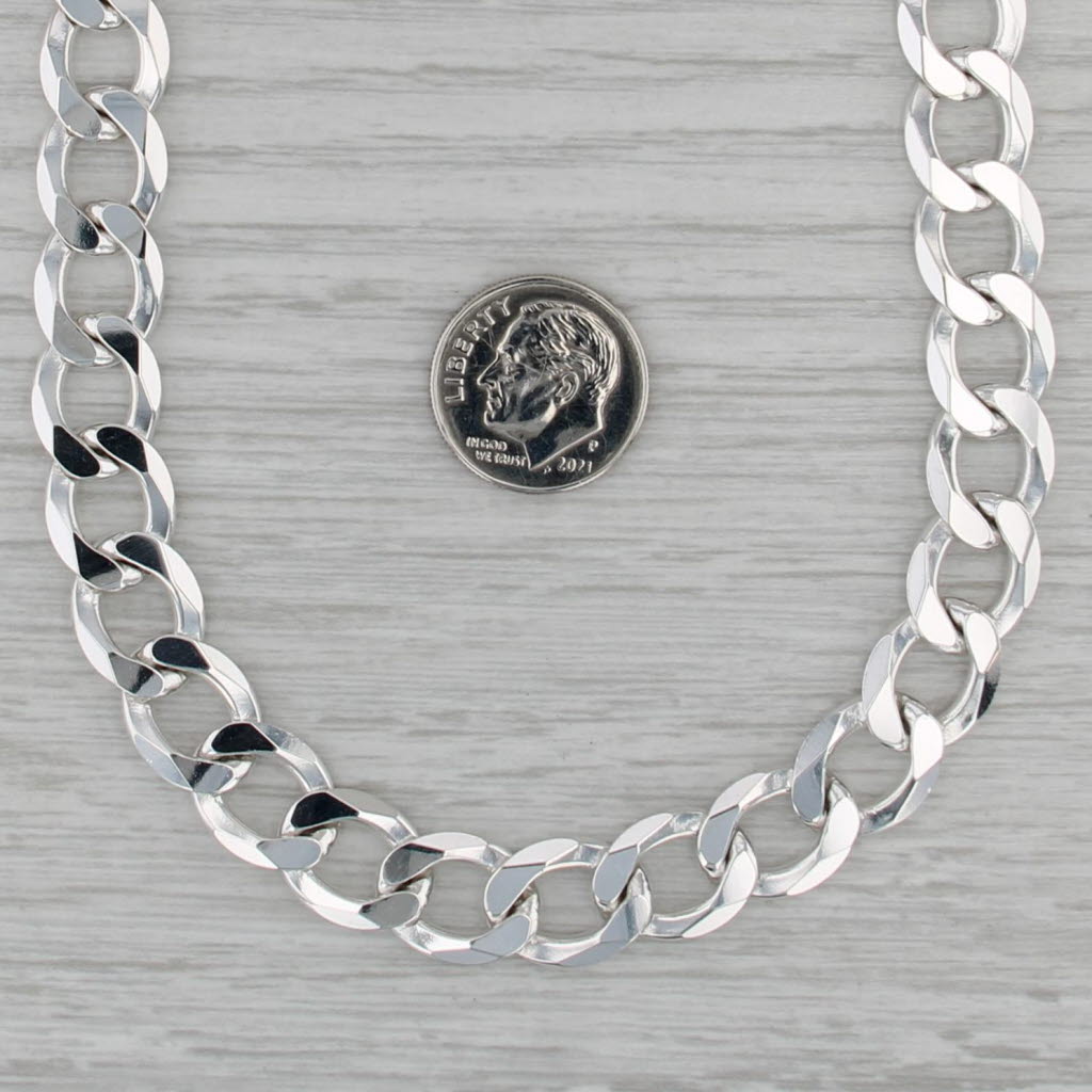 22.25" 11mm Curb Chain Necklace Sterling Silver Italy