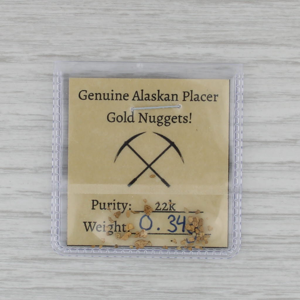 Genuine Alaskan Placer Gold Nuggets w/ Card 18k-19k Yellow Gold 0.34 Grams