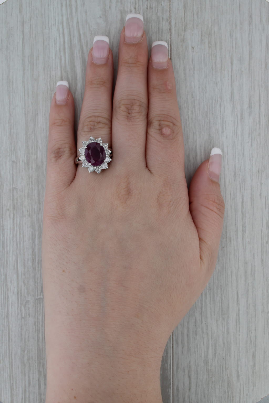 7.20ctw Oval Ruby Diamond Halo Ring 14k White Gold Size 7.5 Cocktail