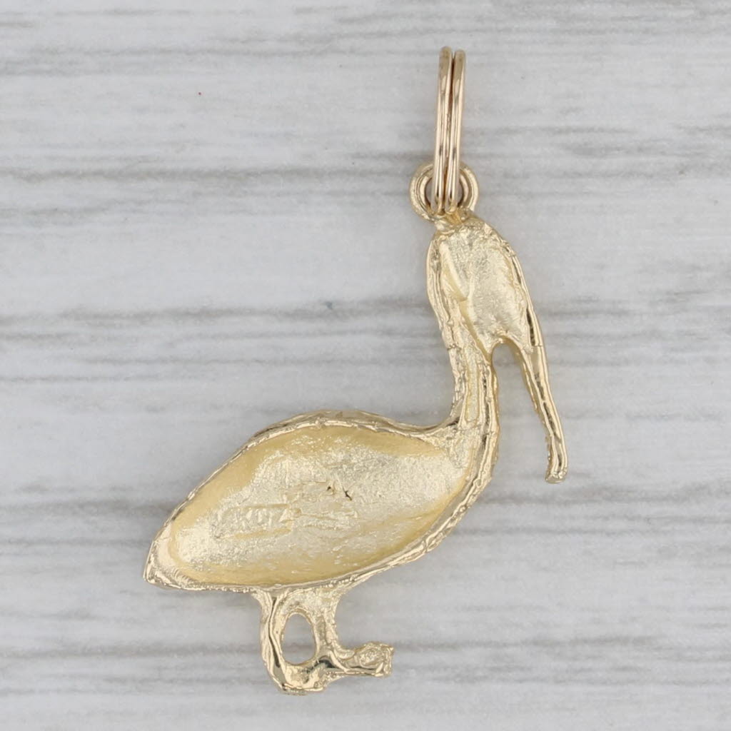 Gray Pelican Charm 14k Yellow Gold Bird Pendant