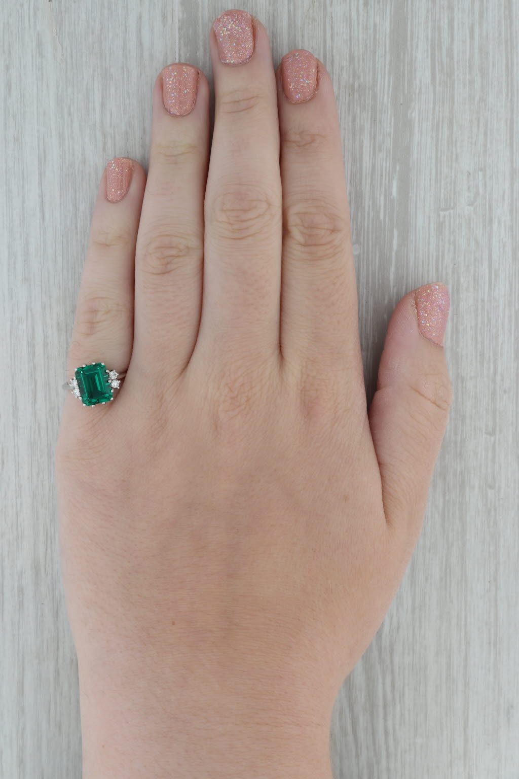 Dark Gray 3.32ctw Lab Created Emerald Diamond Halo Ring 14k White Gold Size 6.25