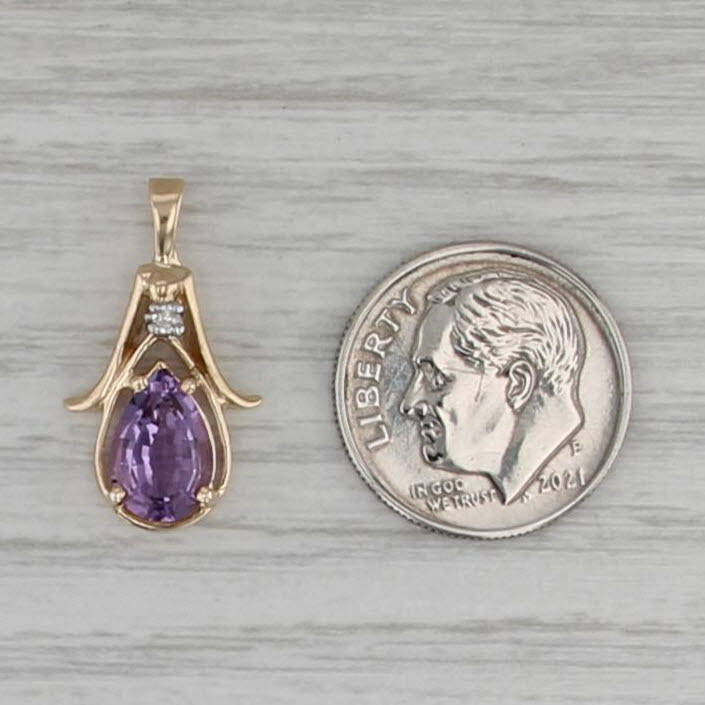 1.10ct Pear Amethyst Pendant 14k Yellow Gold Diamond Accent Teardrop