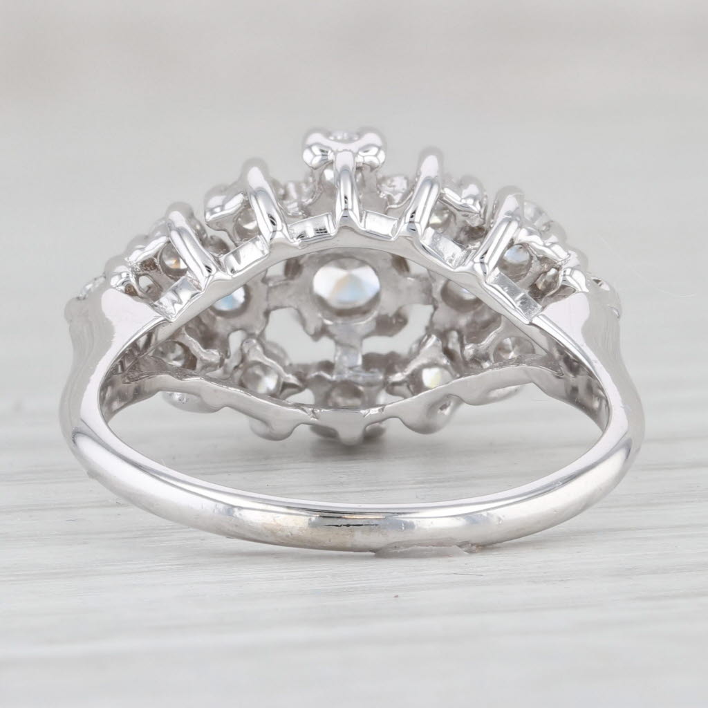 Light Gray 0.86ctw Round Diamond Cluster Ring 14k White Gold Size 7.5 Engagement Cocktail