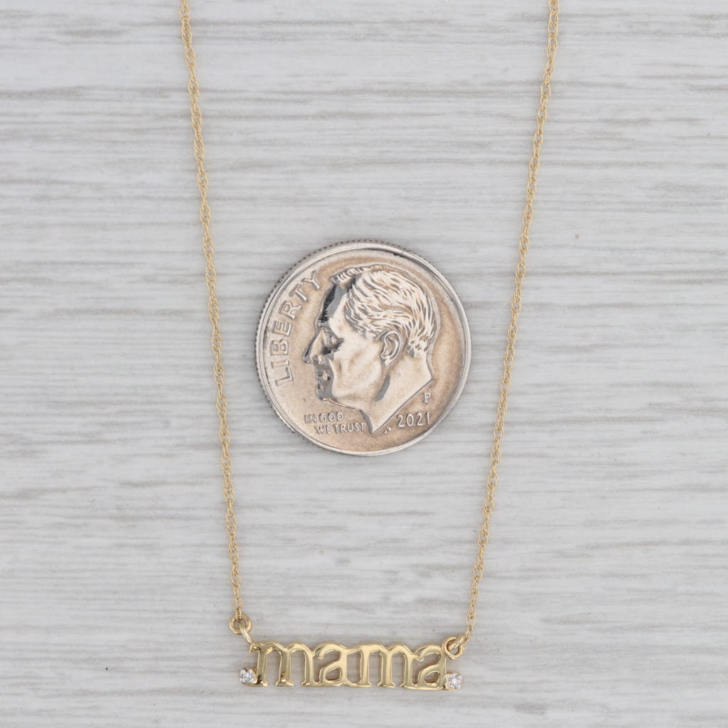 Gray New Diamond Mama Pendant Necklace 10k Yellow Gold Adjustable Rope Chain