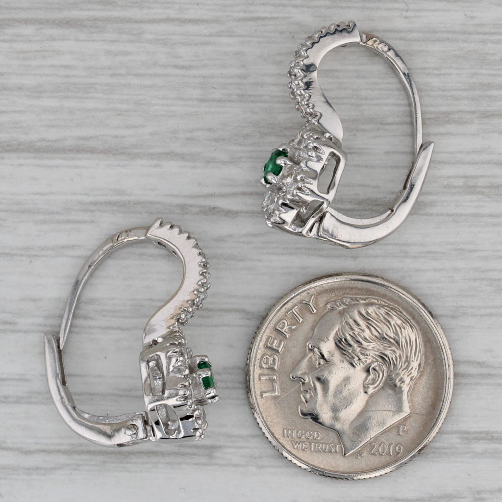 Dark Gray 1.70ctw Emerald Diamond Flower Drop Earrings 14k White Gold Lever Backs