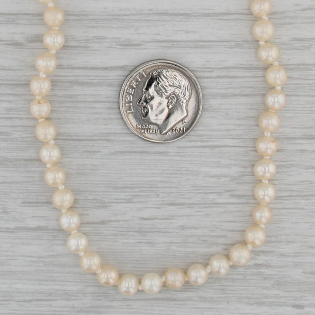 Vintage Cultured Pearl Single Bead Strand Necklace 14k Yellow Gold 18.75"