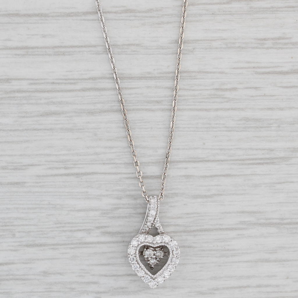 Light Gray 0.23ctw Floating Diamond Heart Pendant Necklace 14k White Gold 16" Cable Chain