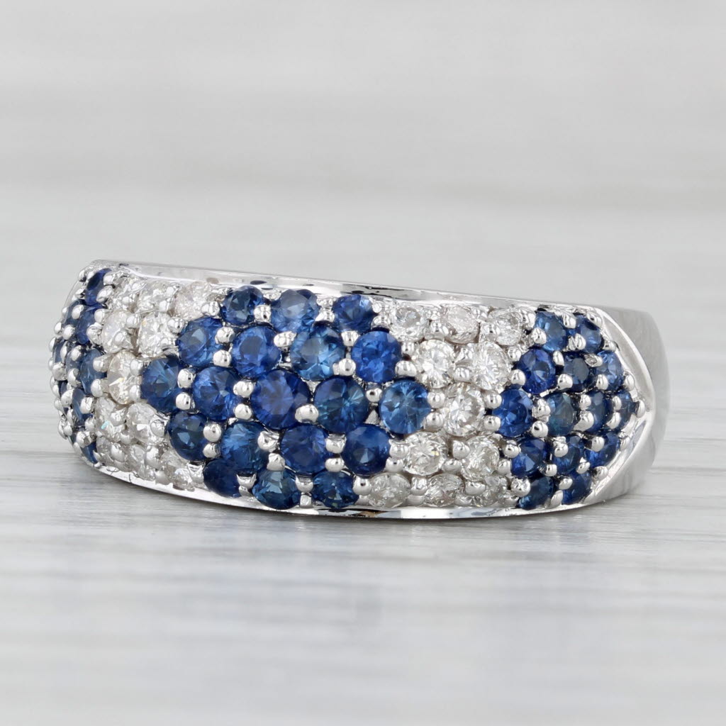 Light Gray 1.77ctw Blue Sapphire Diamond Cluster Ring 14k White Gold Size 8
