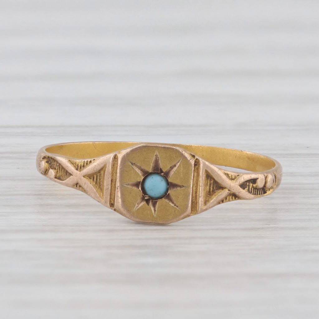 Light Gray Antique Glass Baby Ring 12k Yellow Gold Size 1.5