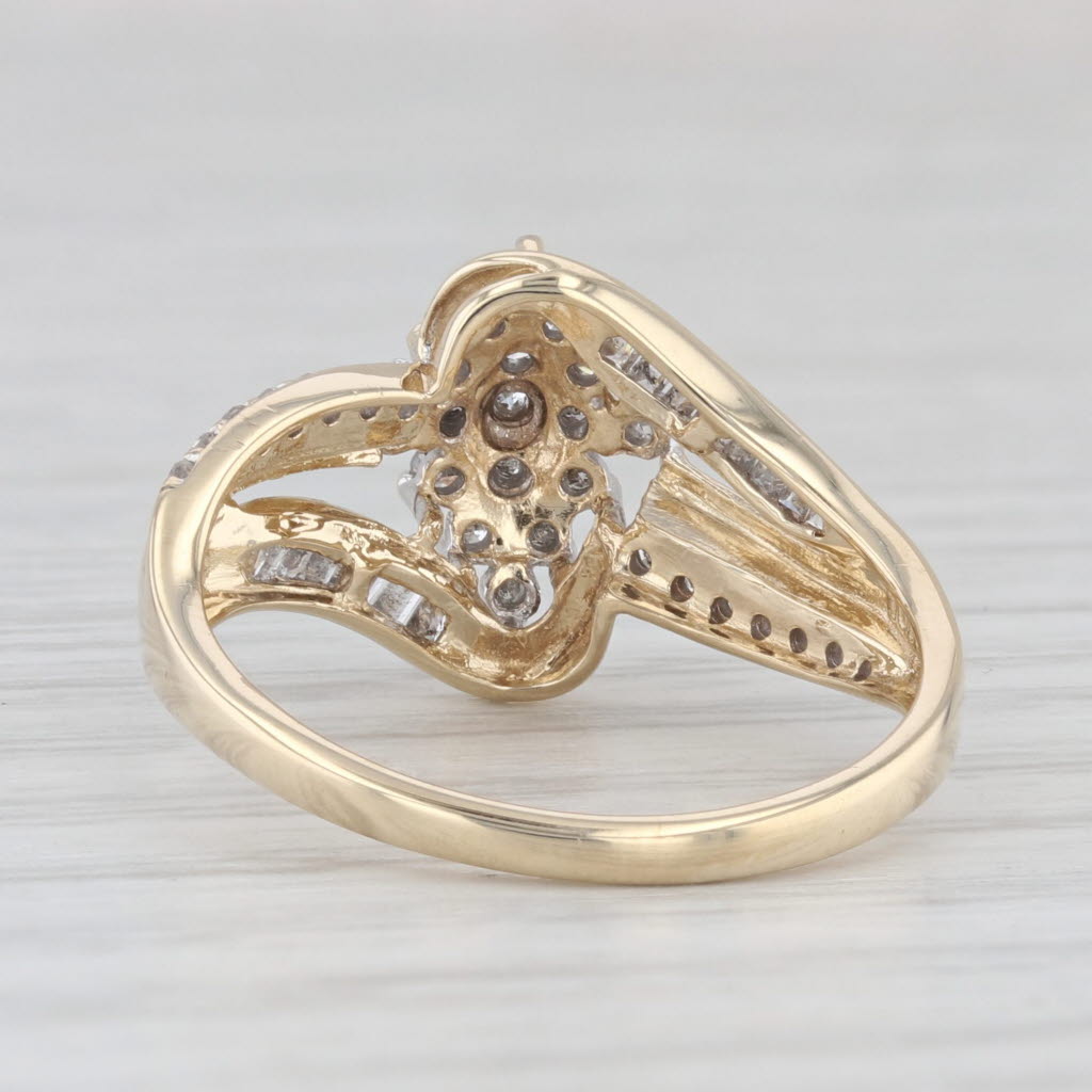 Light Gray 0.25ctw Diamond Cluster Bypass Ring 10k Yellow Gold Size 7 Engagement