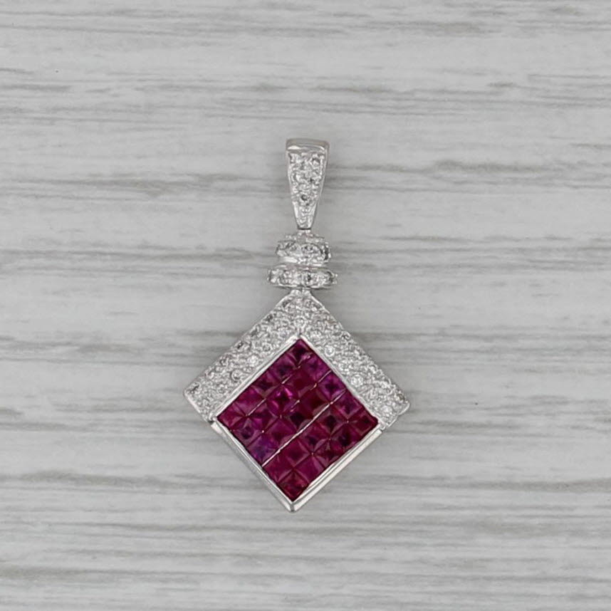 2.16ctw Diamond Sapphire Ruby Pendant 18k White Gold Drop
