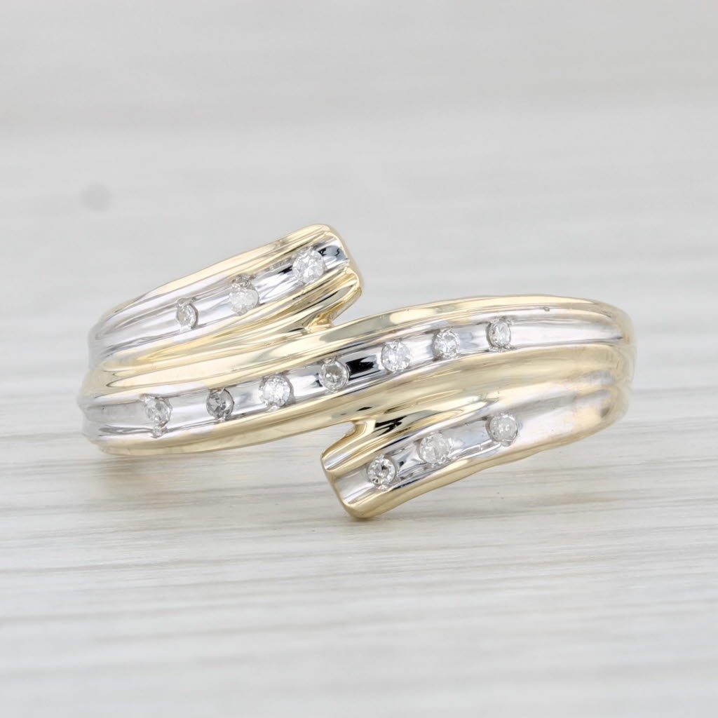 Light Gray Diamond Bypass Ring 10k Yellow Gold Sz 7 Anniversary Wedding Band Heart Accents