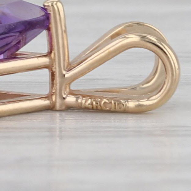 0.90ct Trillion Amethyst Solitaire Pendant 14k Yellow Gold Small Drop