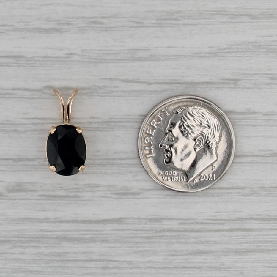 1.77ct Oval Dark Blue Sapphire Solitaire Pendant 14k Yellwo Gold Small Drop