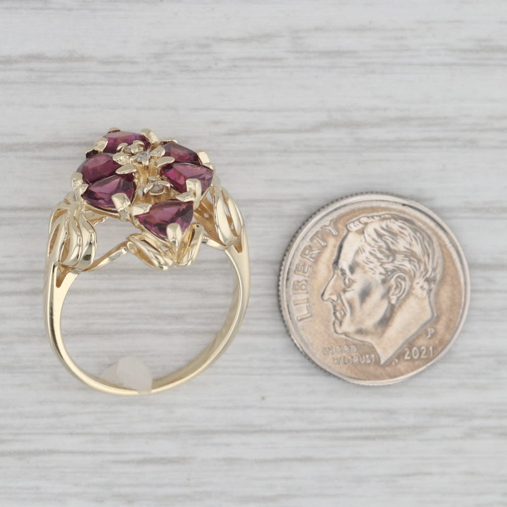 Gray 1.50ctw Rhodolite Garnet Cluster Ring 10k Yellow Gold Size 6.25 Diamond Accent