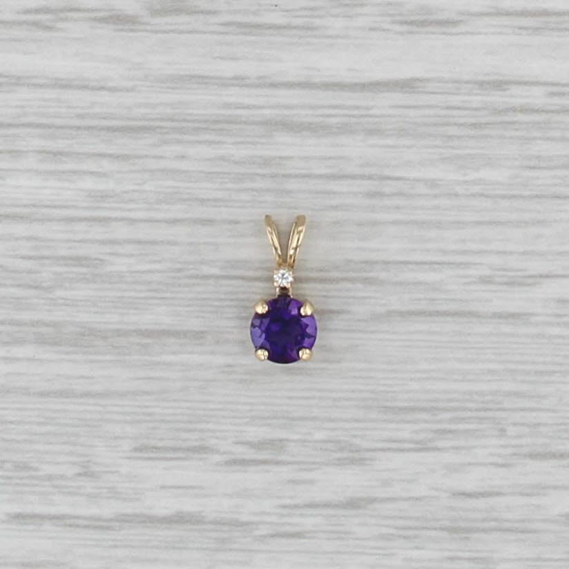 0.48ct Amethyst Diamond Pendant 14k Yellow Gold Small Round Solitaire Drop