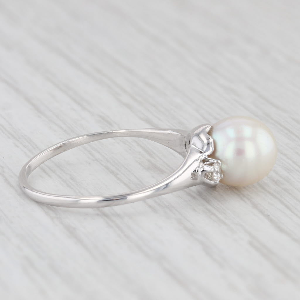 Light Gray Vintage Pearl Diamond 14K White Gold Size 9 Ring