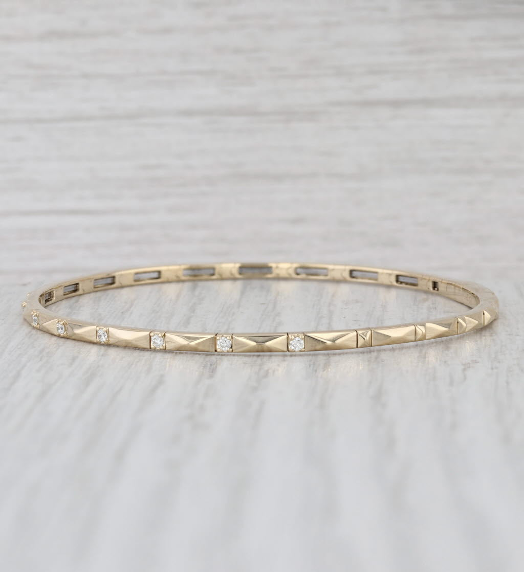 New 0.16ctw Diamond Flexible Bangle Bracelet 14k Yellow Gold 6.75"
