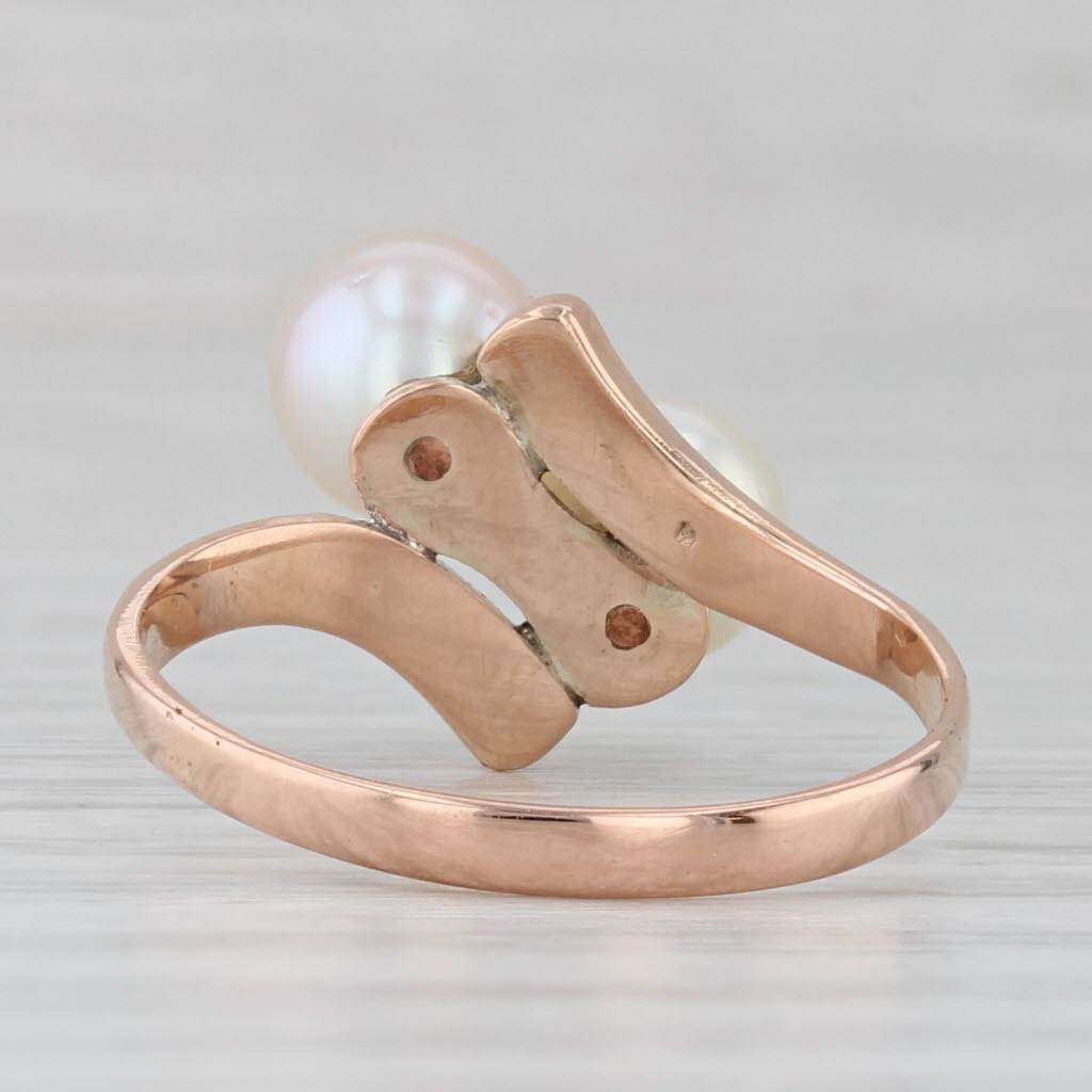Light Gray Vintage Cultured Pearl Bypass Ring 10k Rose Gold Size 6.25