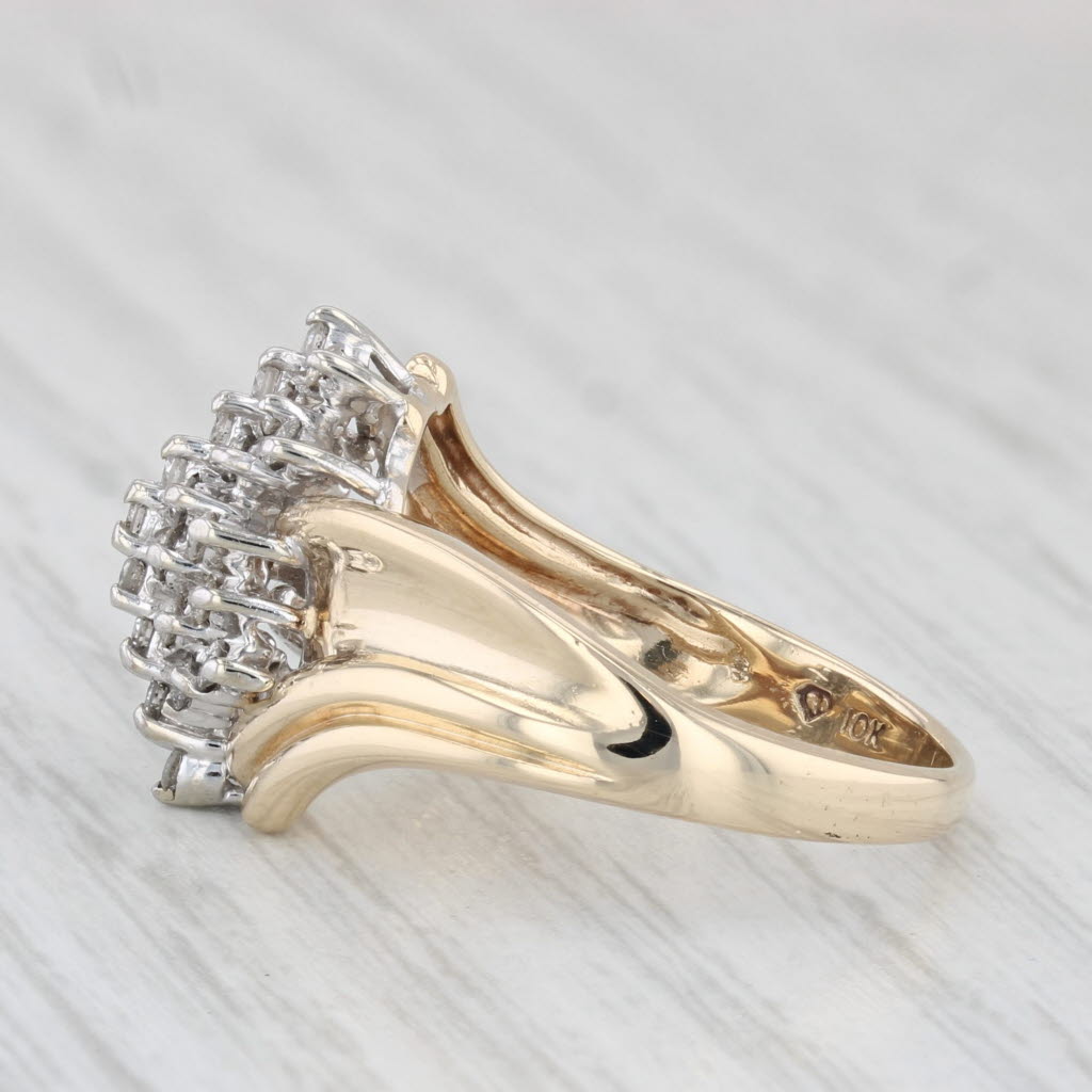Light Gray 0.33ctw Diamond Cluster Bypass Ring 10k Yellow Gold Size 7