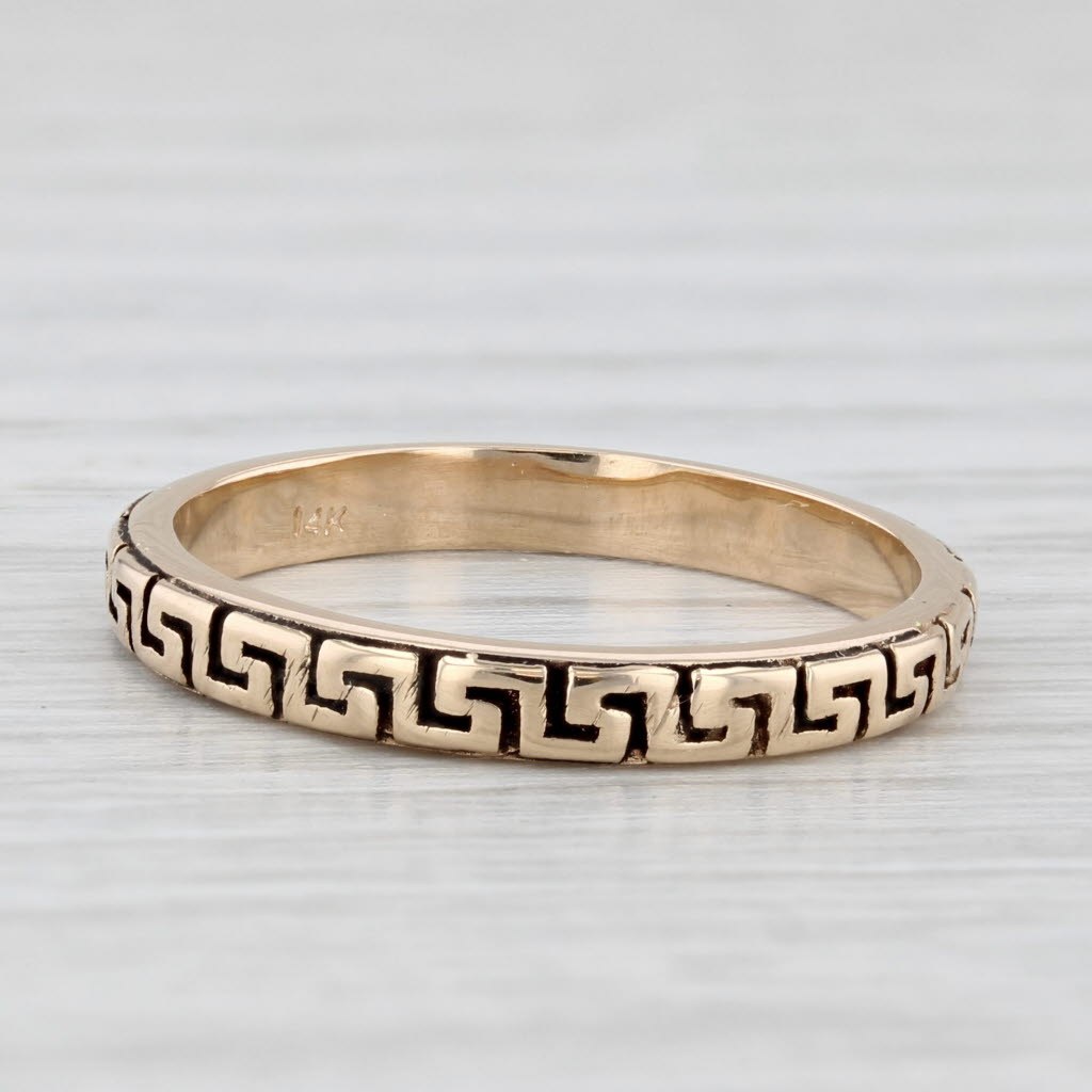 Light Gray Greek Key Pattern Ring 14k Yellow Gold Size 6.5 Stackable Band