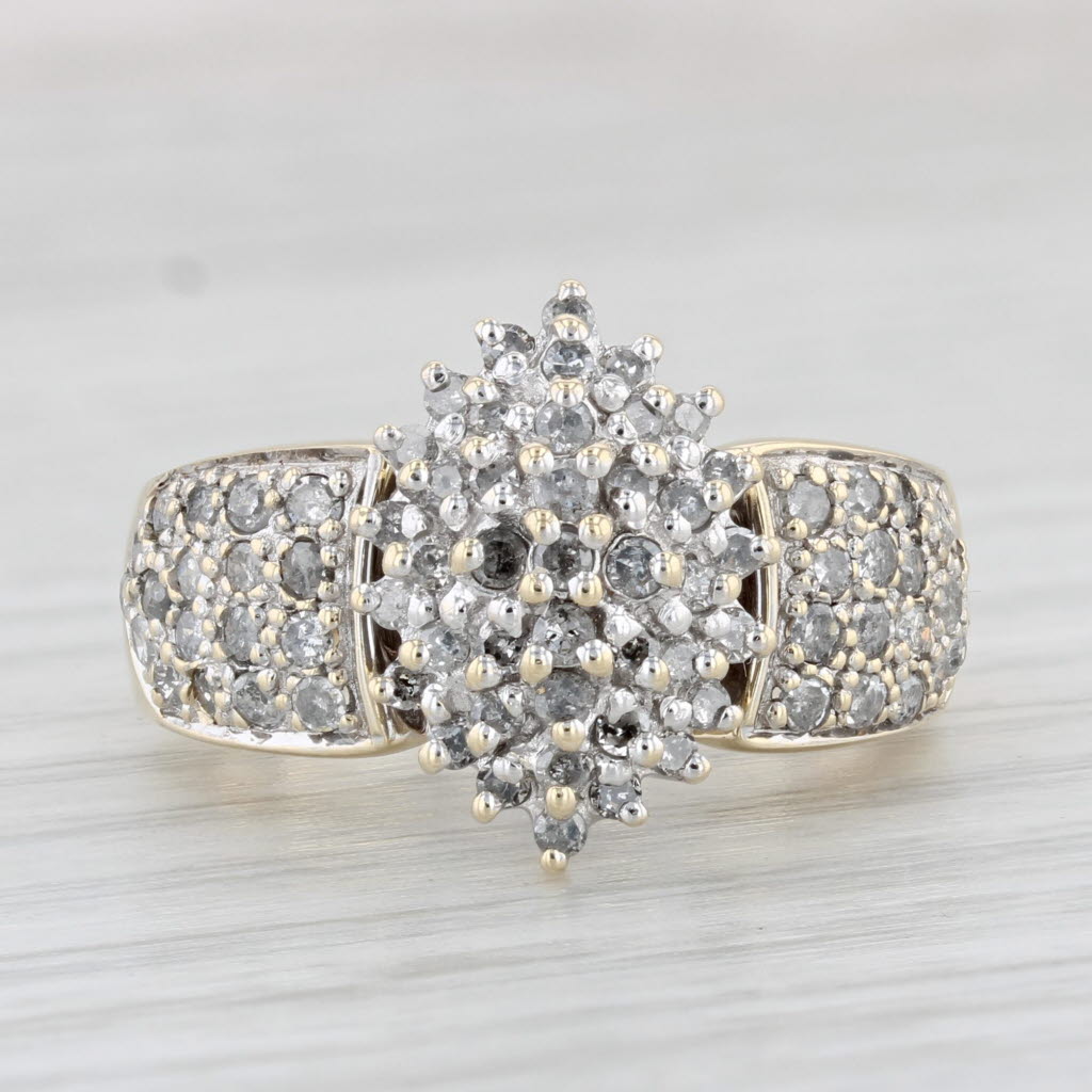Light Gray 0.97ctw Diamond Cocktail Cluster Ring 10k Yellow Gold Size 7