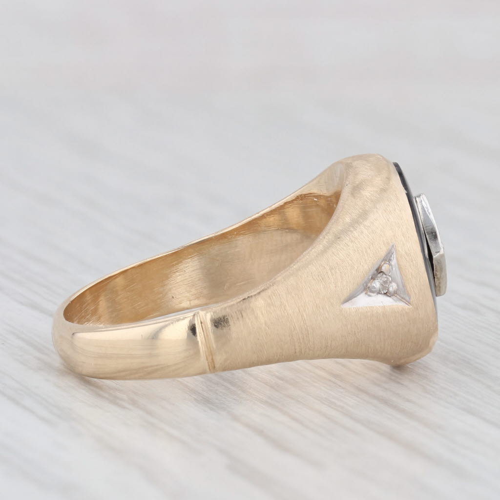 Light Gray Vintage Men's Onyx Diamond Signet Ring 10k Yellow Gold Size 9.75-10