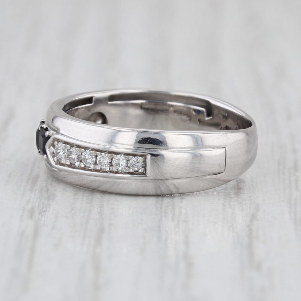 0.50ctw Blue Sapphire Diamond Ring 10k White Gold Size 8 Wedding Band Stackable