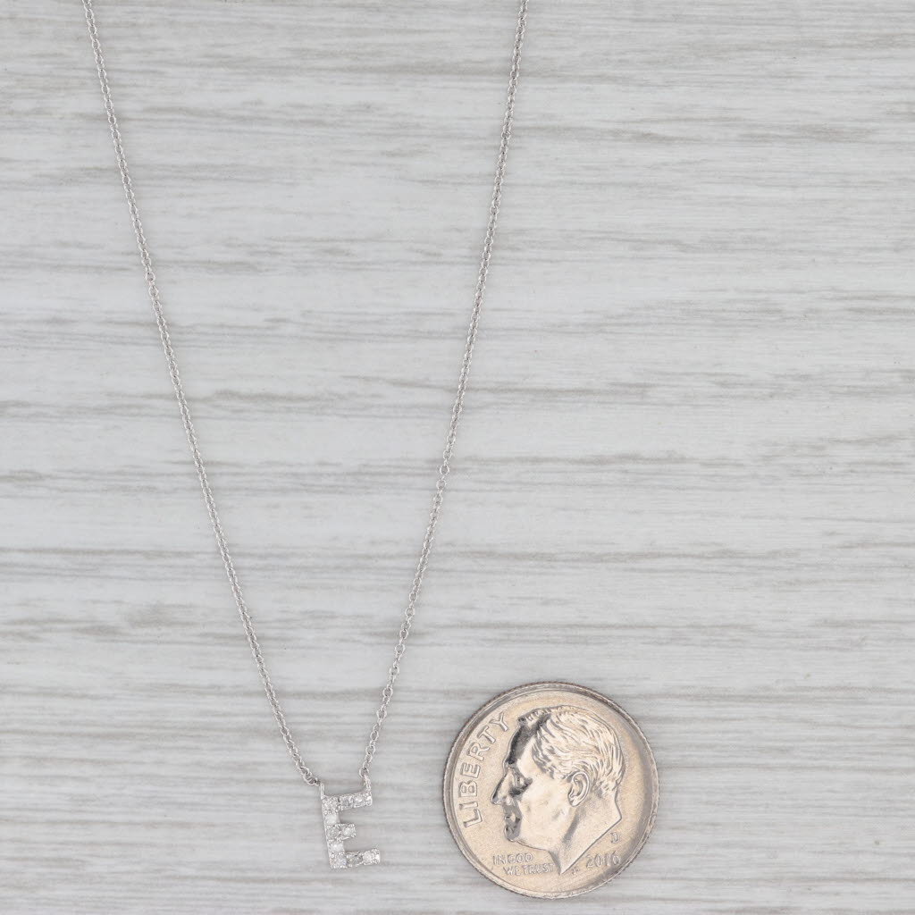 Diamond Letter Initial "E" Pendant Necklace 14k White Gold Cable Chain