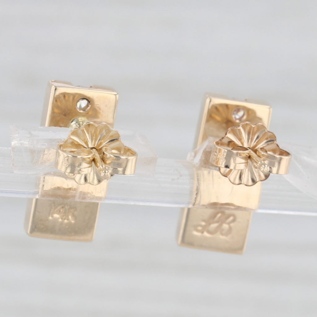 Light Gray Blue Green Opal Inlay Diamond Stud Earrings 14k Yellow Gold