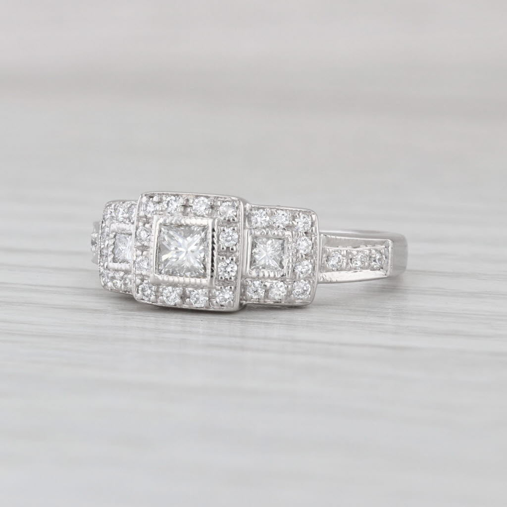 0.52ctw Diamond Engagement Ring 14k White Gold Size 5.5 3-Stone Halos