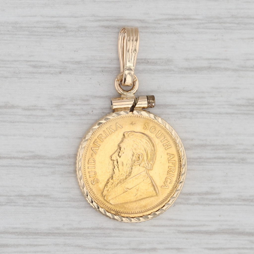 Gray 1983 1/10 Krugerrand 22k Coin 14k Gold Bezel Pendant South African Charm