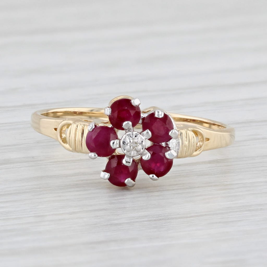 Light Gray Ruby Flower Ring 14k Yellow Gold Size 7 Diamond Accents