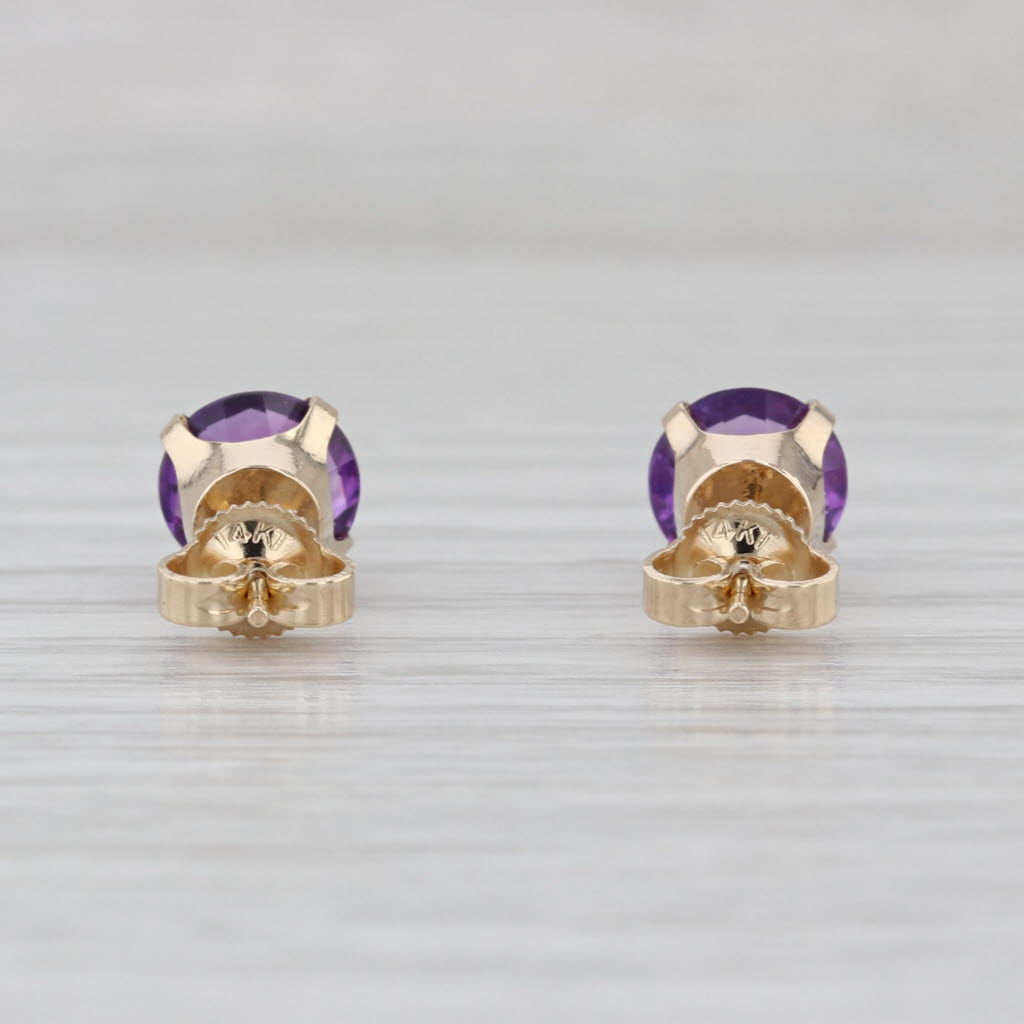 2.40ctw Amethyst Stud Earrings 14k Yellow Gold Round Solitaire Studs