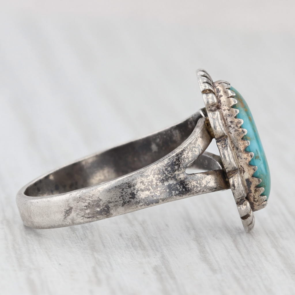 Light Gray Vintage Turquoise Cabochon Ring Native American Bell Trading Sterling Silver
