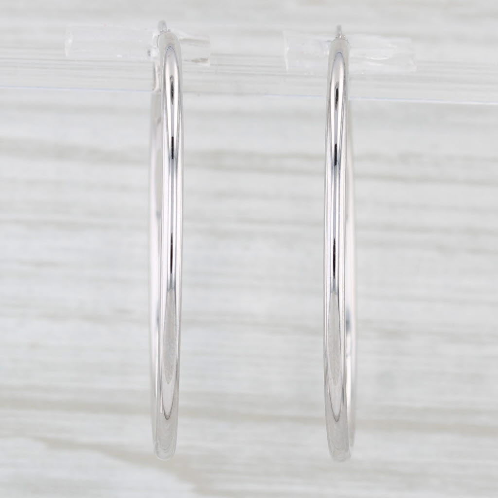 Light Gray New Round Hoop Earrings 14k White Gold Snap Top Hoops 2 x 40 mm