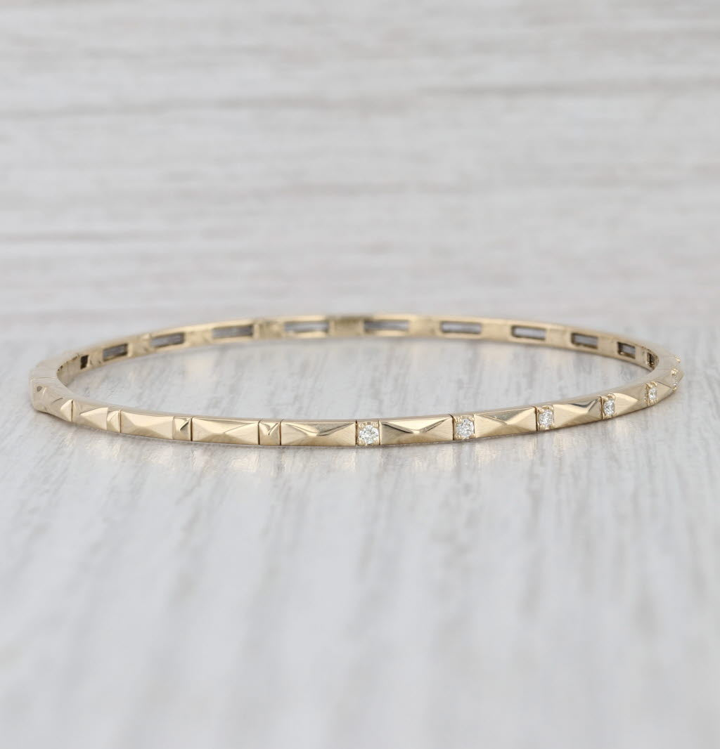 New 0.16ctw Diamond Flexible Bangle Bracelet 14k Yellow Gold 6.75"