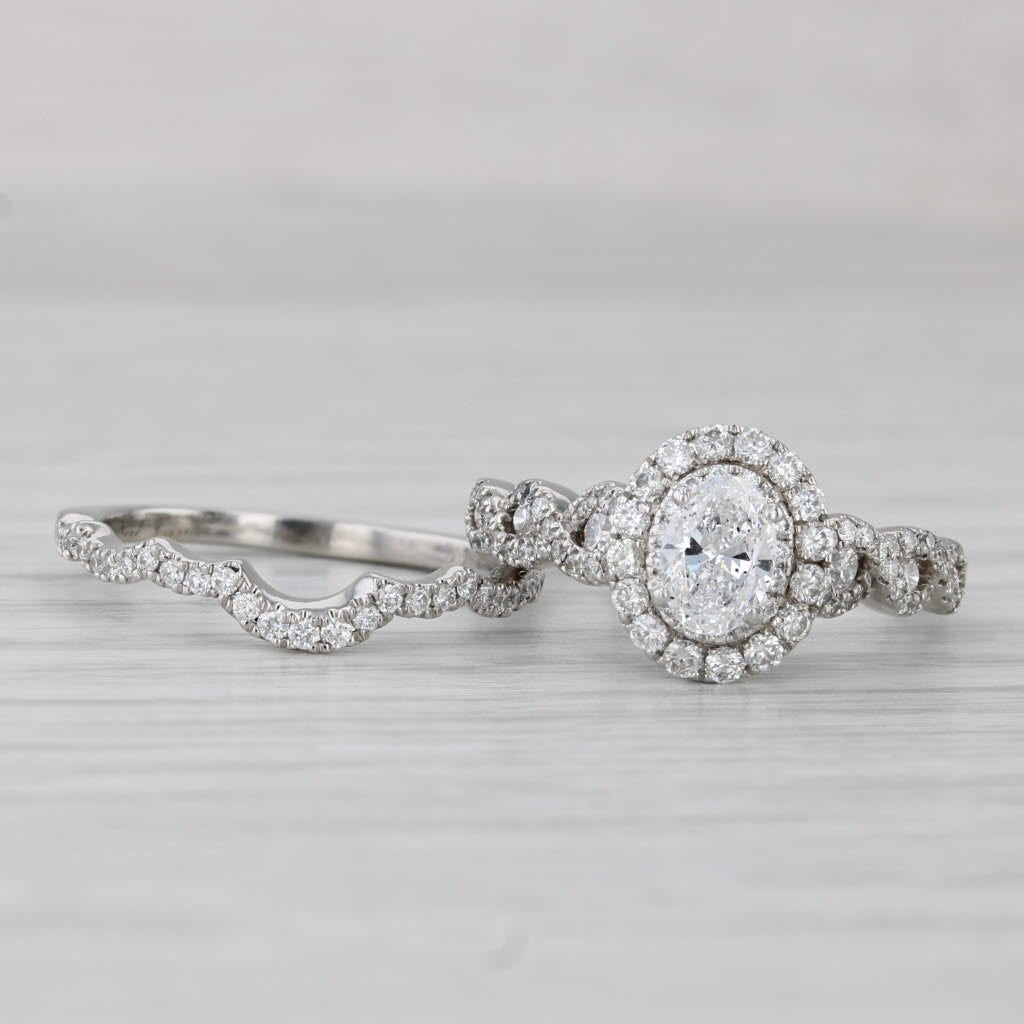 Gray Neil Lane 0.75ctw Oval Diamond Halo Engagement Ring Wedding Band Set 14k Gold