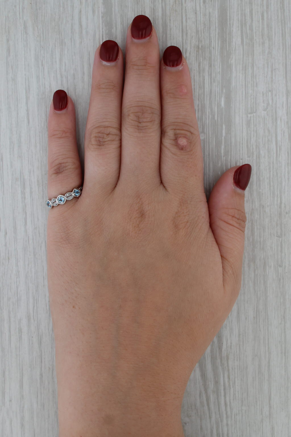 0.38ctw Aquamarine Diamond Ring 10k White Gold Size 5 Stackable