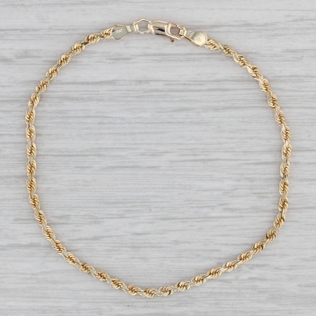 Gray Rope Chain Bracelet 10k Yellow Gold 6.75" 2mm