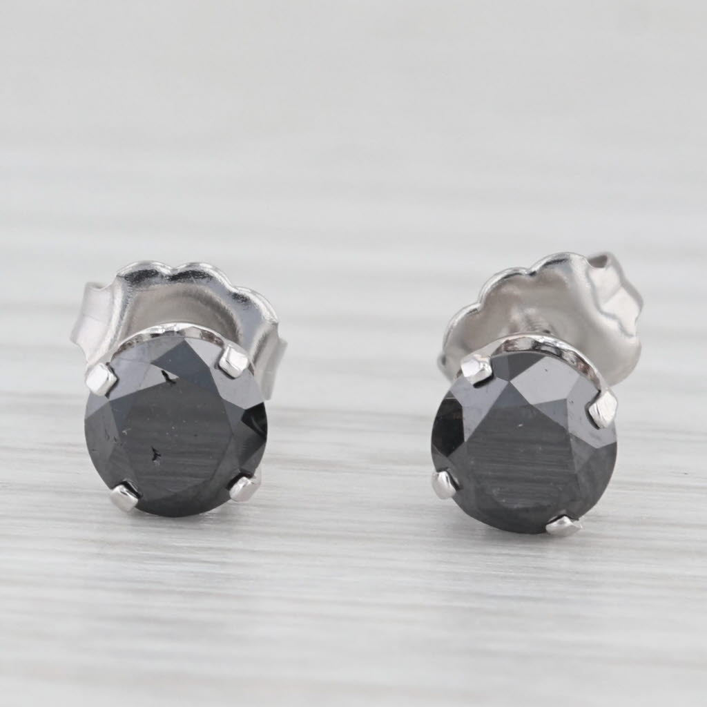 Light Gray 1.84ctw Black Diamond Stud Earrings 14k White Gold Round Solitaire Studs