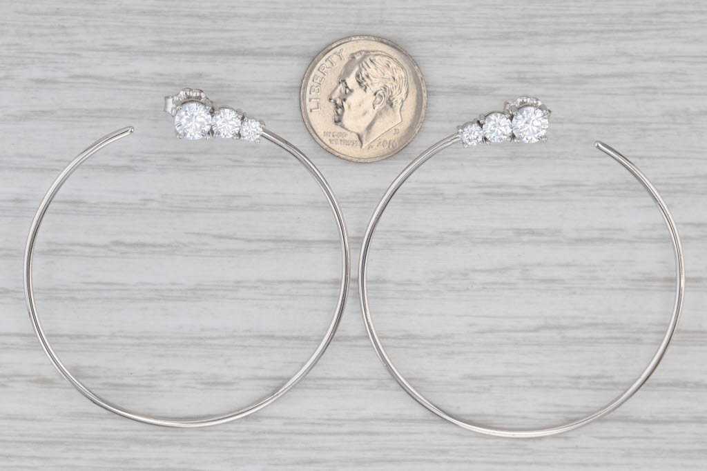 New Crislu Cubic Zirconia Hoop Earrings w/ Box Sterling Silver Round Hoops