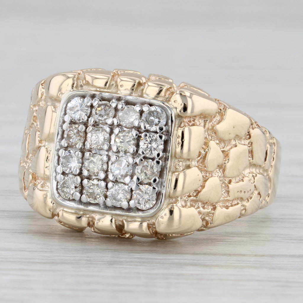 Gray 0.40ctw Pave Diamond Gold Nugget Ring 10k Yellow Gold Size 9.75 Men's