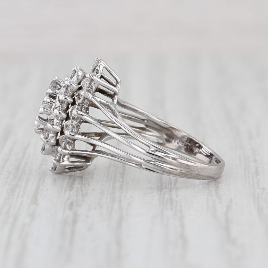 0.43ctw Diamond Halo Cluster Engagement Ring 14k White Gold Size 6.75