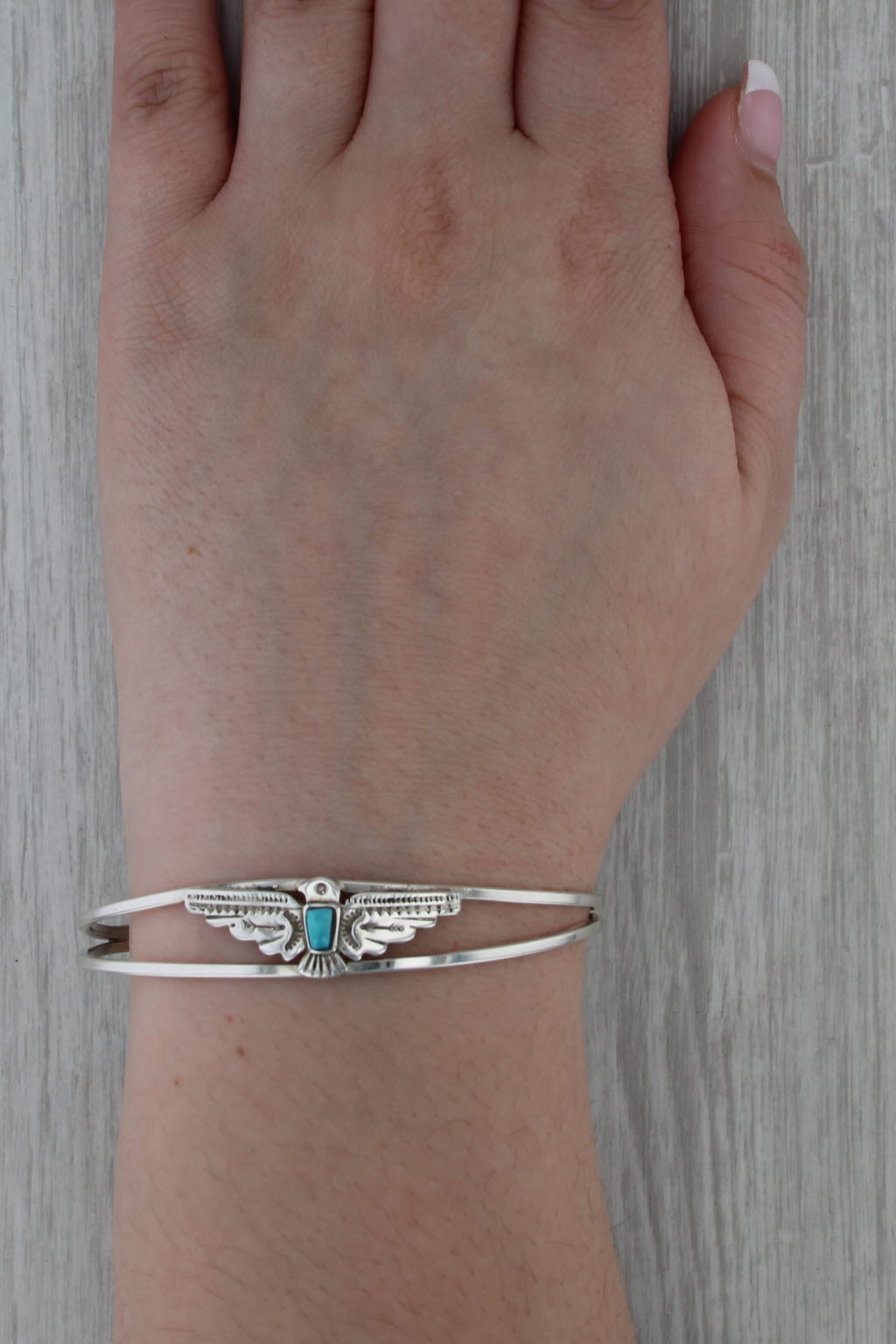 Vintage Southwestern Turquoise Eagle Cuff Bracelet Sterling Silver 6.75"