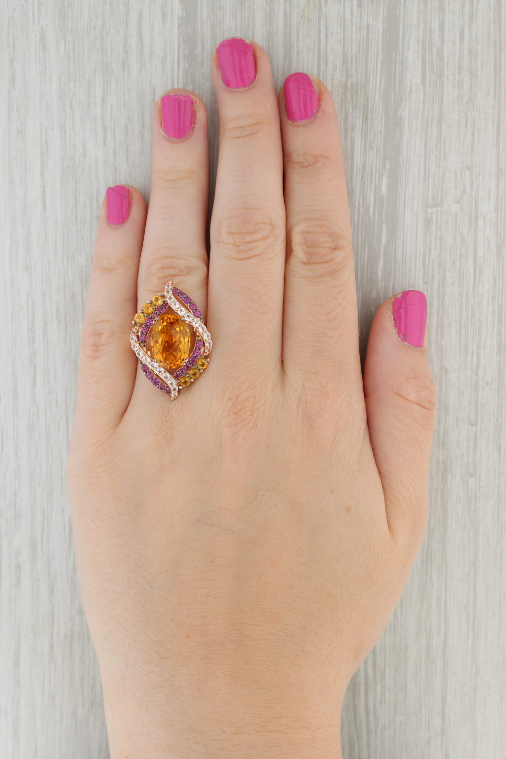Gray Le Vian Crazy 9.32ctw Gemstone Cocktail Ring 14k Rose Gold Citrine Garnet Topaz