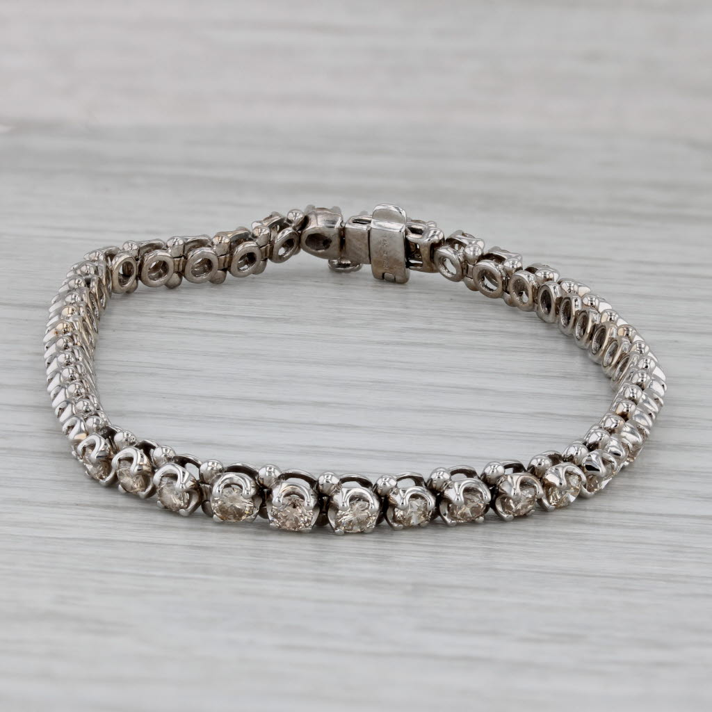 Gray 4ctw Champagne Diamond Tennis Bracelet 14k White Gold 7.25" 5mm