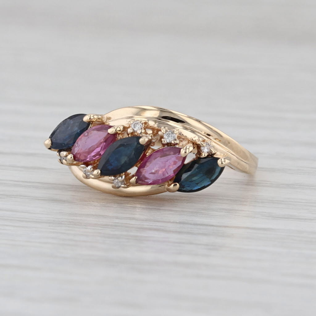 3.18ctw Blue Pink Sapphire Ring 14k Yellow Gold Size 5.75 Tiered 5-Stone