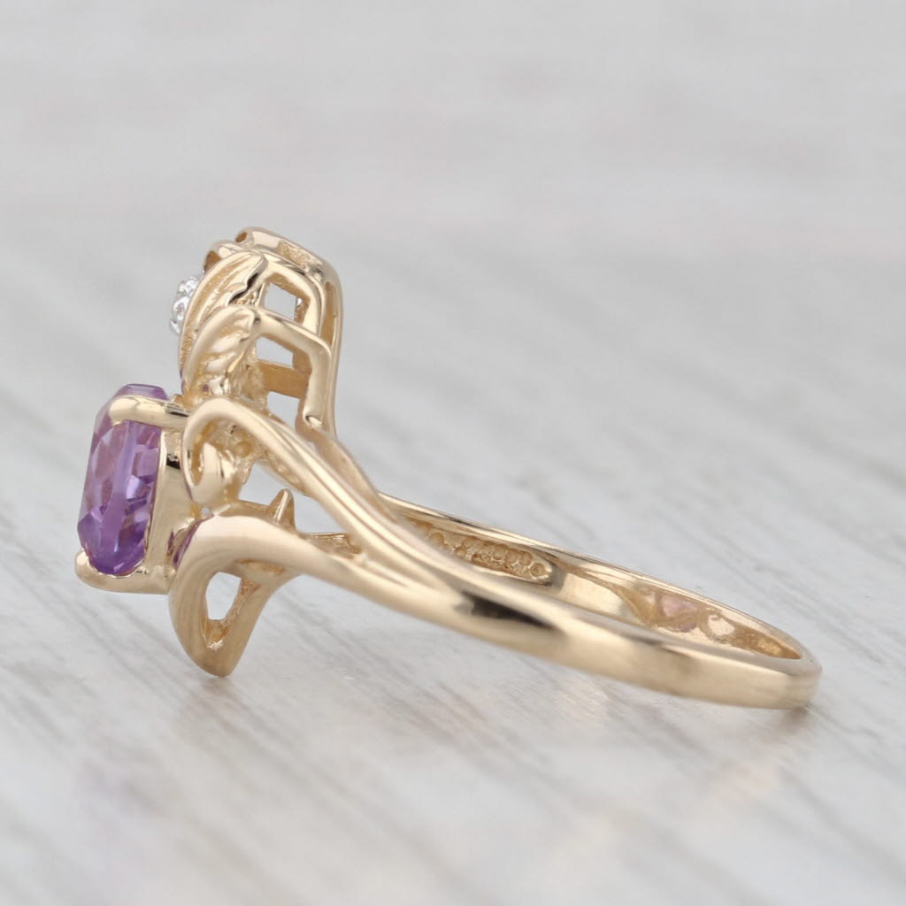 Light Gray 0.70ctw Amethyst Heart Flower Ring 14k Yellow Gold Size 7 Diamond Accent